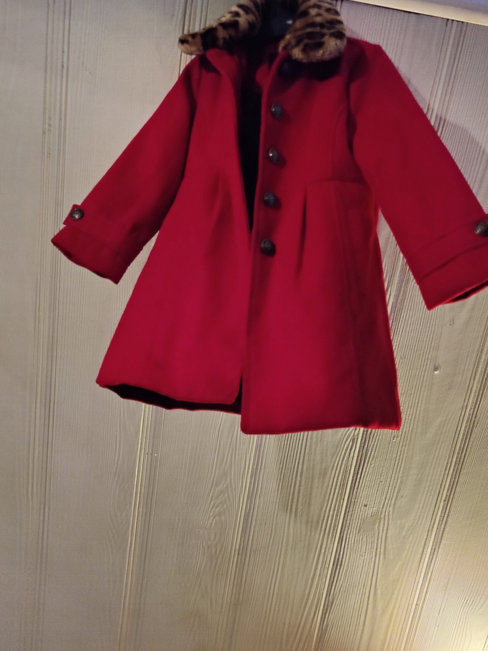 Jessica Simpson Size 5 Little Girls Red Wool-Blend Coat with Faux Fur Collar